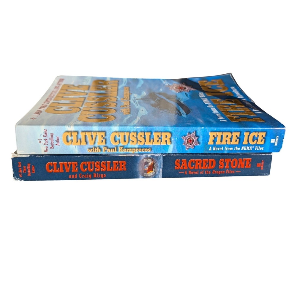 Clive Cussler 2 Paperback Book Lot Fire Ice & Sacred Stone NUMA Oregon Files